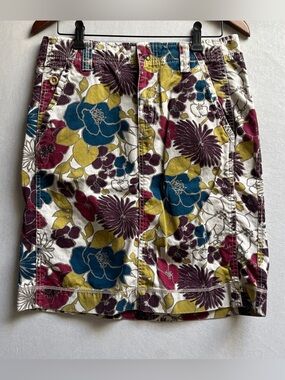 Eddie Bauer Floral Cotton Mini Skirt Blue Mustard Purple Sz 6 Vintage